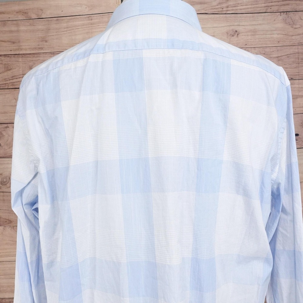 APT 9 Shirt Mens XL 17-17.5 34/35 Blue Plaid Button-Up Slim Fit Premier Flex - Picture 5 of 8